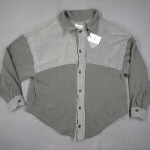 Joah Brown Shirt Women Small Gray Oversized Button Down Fleece Long Sleeve